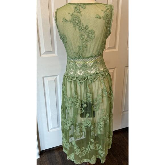 Sundance Dress NO SLIP Womens 4 READ Green Fairy Boho Babydoll Coquette Lace - Picture 5 of 12